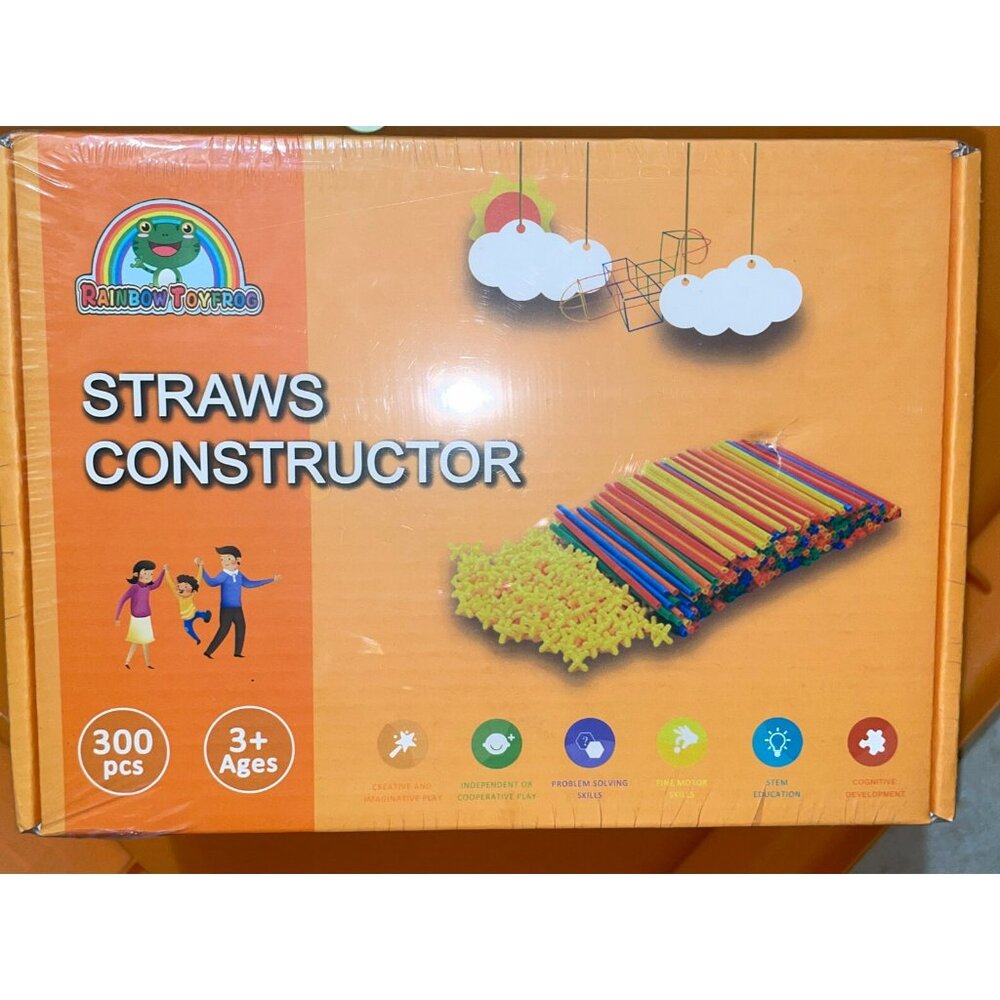 Sealed New STRAWS CONSTRUCTOR 300 Piece Set, Rainbow Toy Frog   W/ Carry Bag